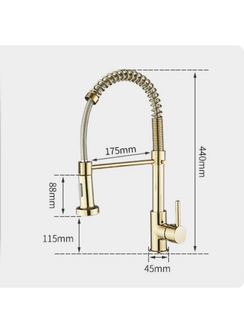 Faucet 360° Rotatable Kitchen Mixer Taps Kitchen Faucet with 2 Spray Types Extendable Spiral Spring Faucet Kitchen Sink Faucet Dishwasher Rotatable Golden - Image 2